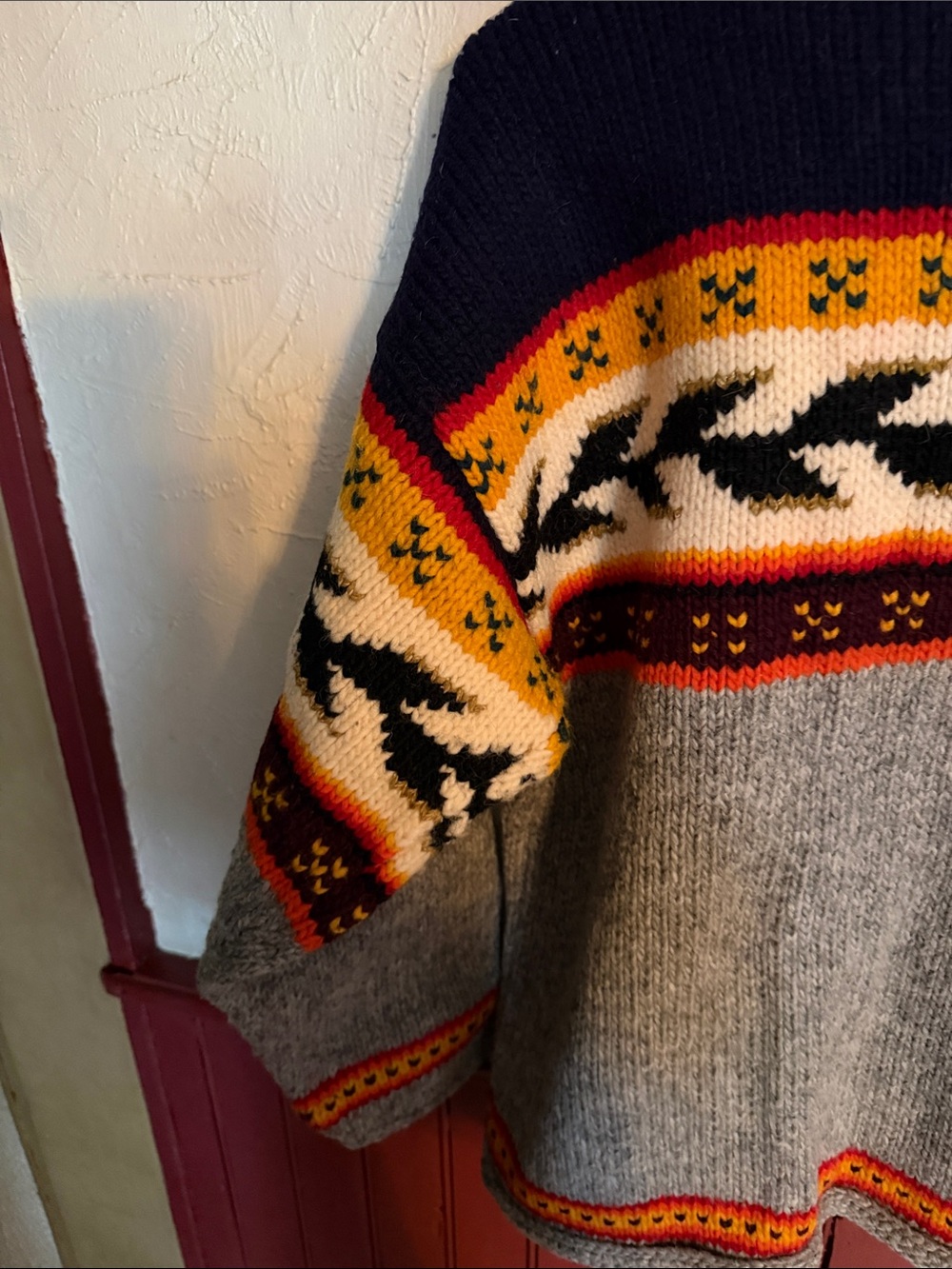 Women’s Zip-Front Fair Isle Cardigan Sweater - Navy, Gray & Multicolor - Picture 6 of 8